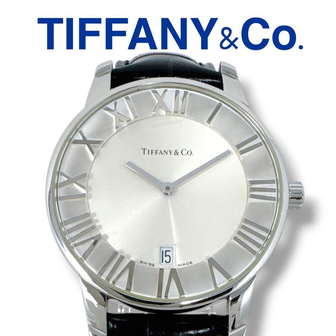 [B1Y] Tiffany & Co Atlas Dome Z1800 Leather Silver QZ Men’s Watch [x4m]