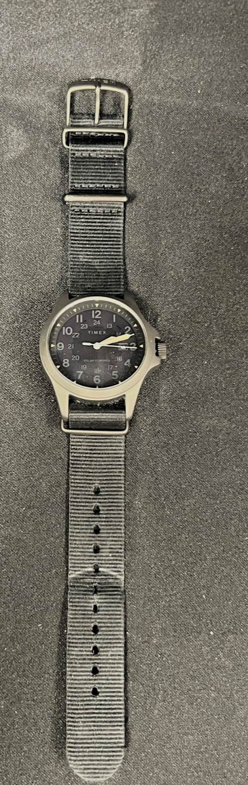 Timex Solar Powered Black Cloth Strap 12 Hour Watch NEW BATTERY Japan