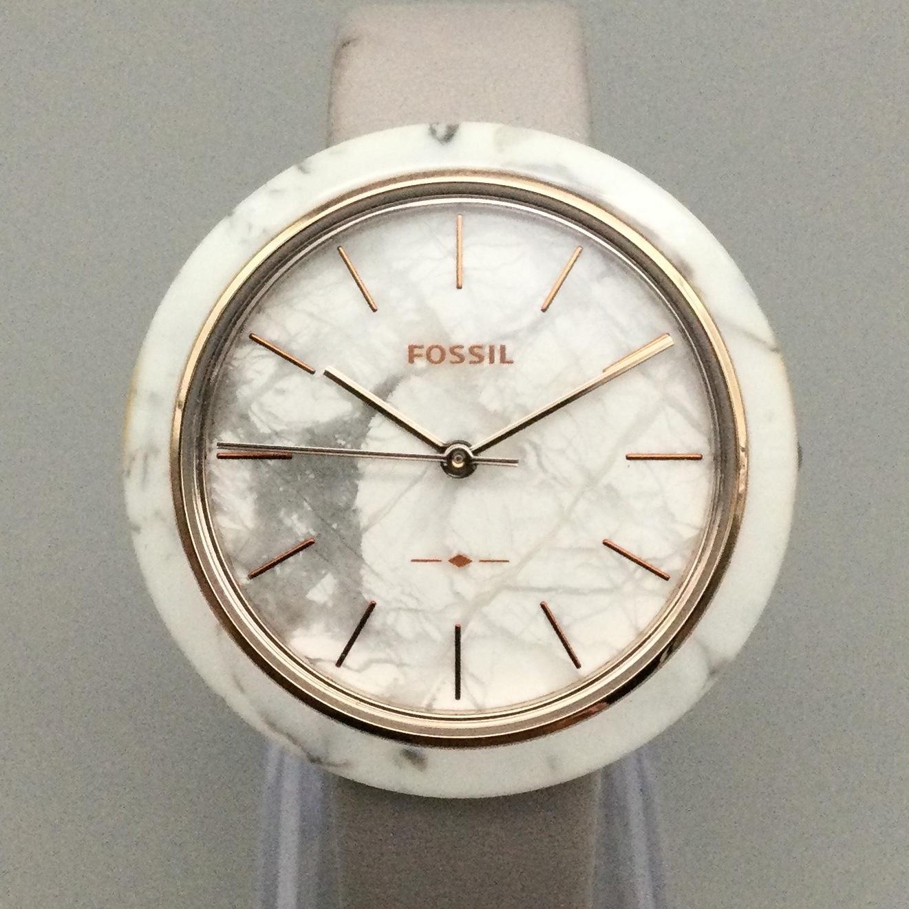 Fossil Womens Watch 38mm Faux White Marble Dial Gray Leather ES4371 New Battery