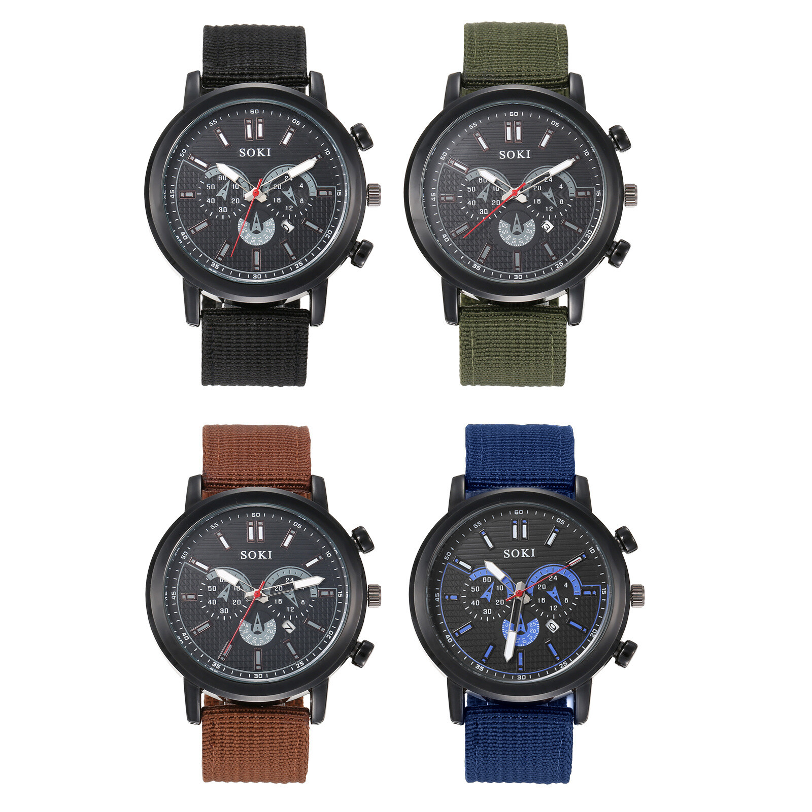 Mens Army Sports Wristwatch Round Simple Nylon Band Tactical Analog Quartz Watch