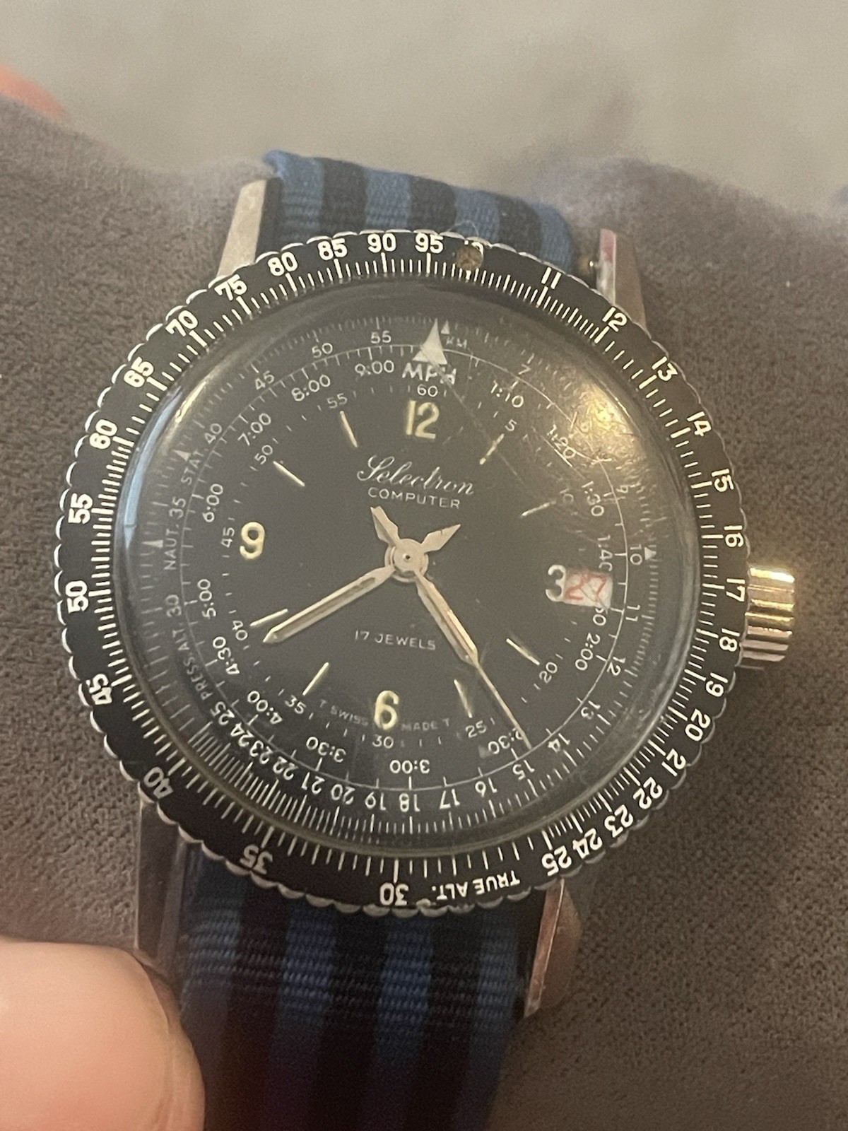 VINTAGE SELECTRON COMPUTER WATCH FOR REPAIR 38MM SLIDE RULE BEZEL FREEPOST UK