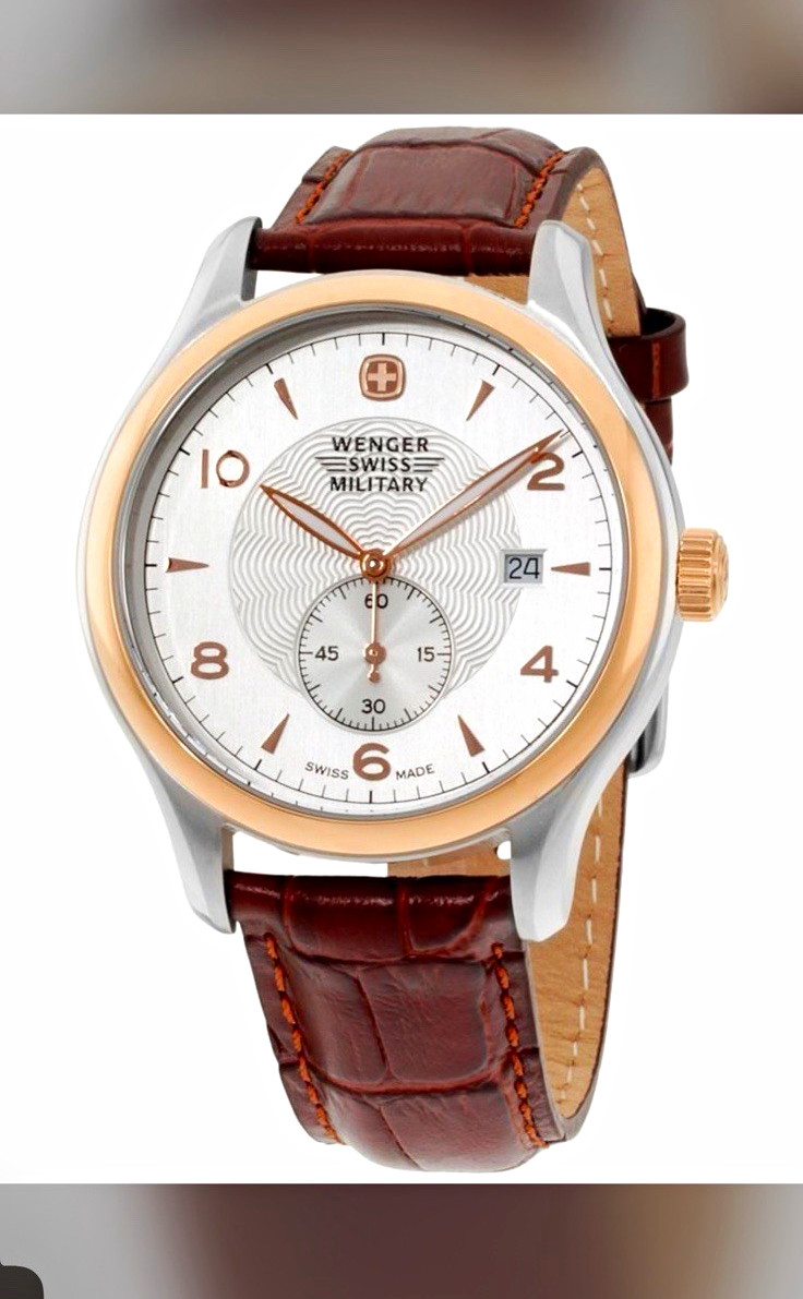 Wenger Swiss Military 38.5mm Two-Tone Quartz Date Brown Leather Watch w/ Box