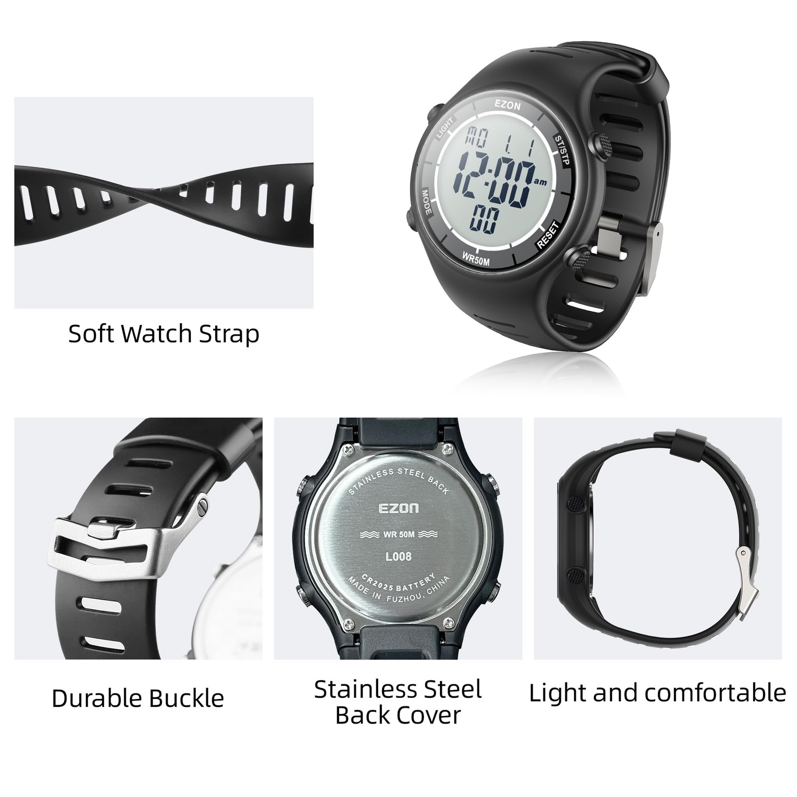 EZON Digital Watch with Stopwatch Countdown Timer Alarm EL Backlight,Ultra-Th…