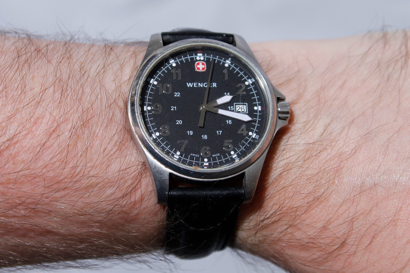 Wenger 7278X Swiss Made Stainless Steel Black Face Date Watch 20mm