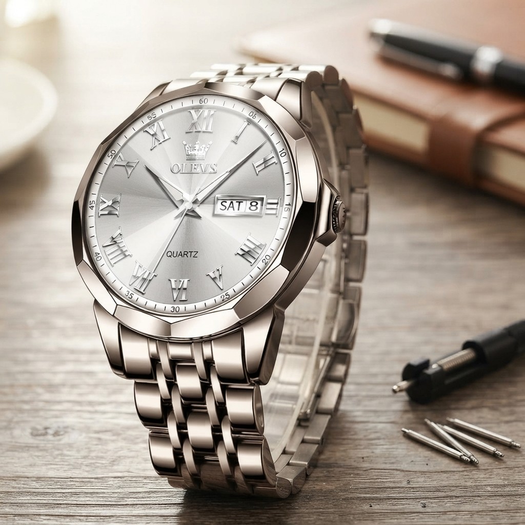 Stylish 41mm Men’s Watch: Waterproof Quartz with Roman Numerals & Classic Design