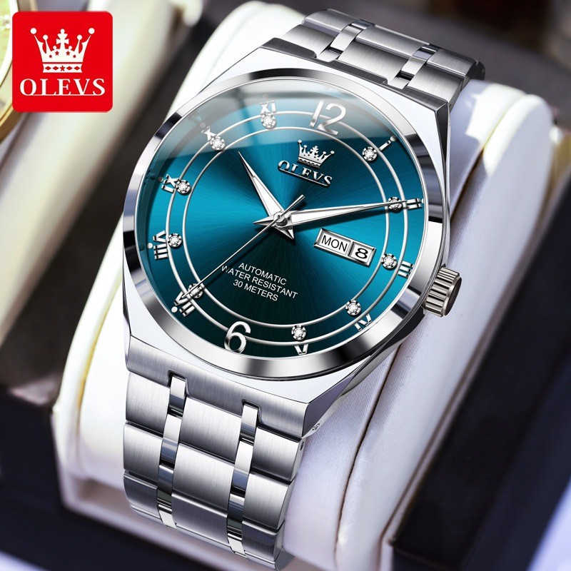 OLEVS Men Automatic Mechanical Watch Stainless Steel Luminous Date Display Watch