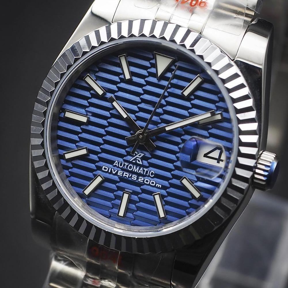 Custom Built Blue Wave Dial NH35 Automatic 40mm Fluted Date