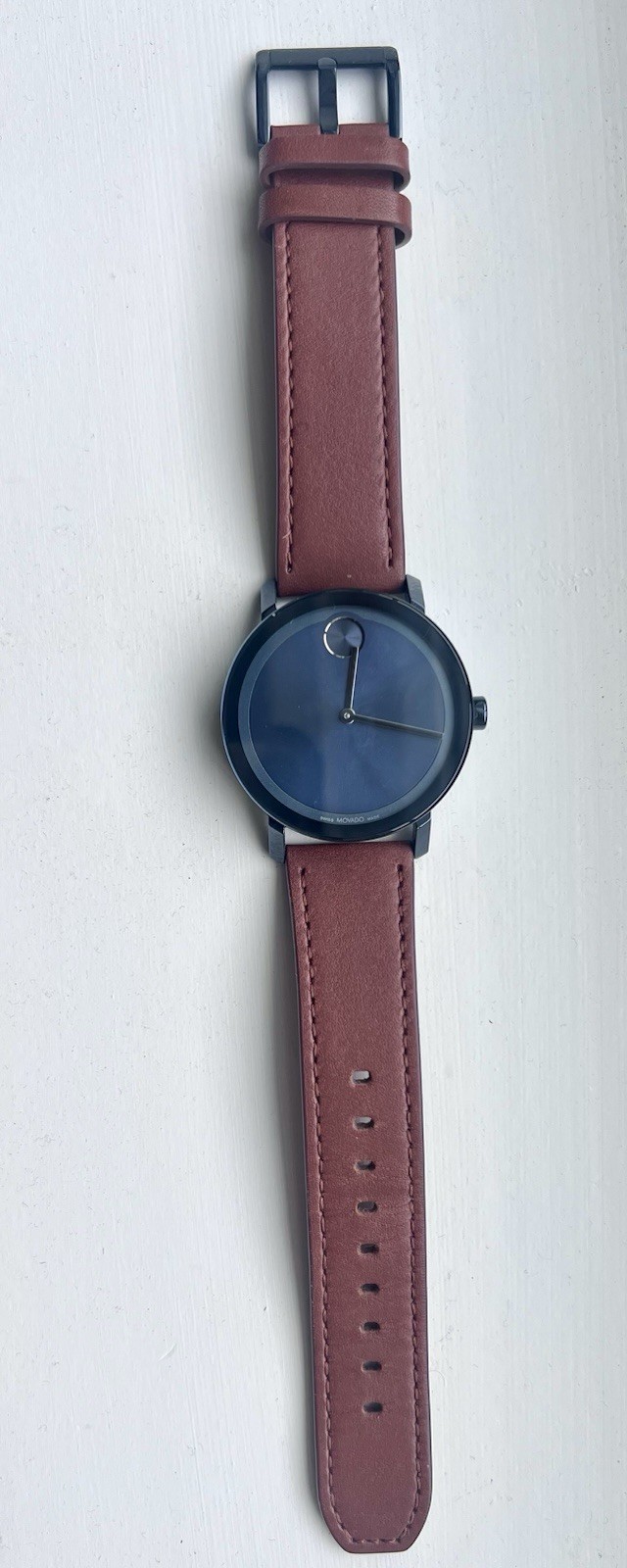 Movado Bold Thin Quartz Blue Dial Brown Leather Strap Men’s Watch 3600830