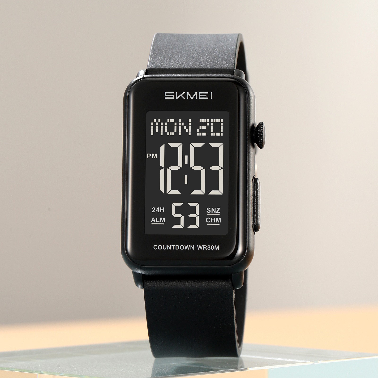 SKMEI Men Rectangle Watch LED Countdown Wristwatch Boys Girl Digital Sport Watch