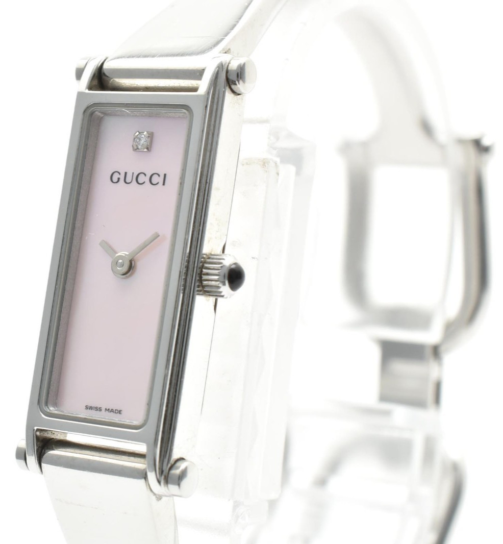 GUCCI 1500L Quartz Women’s Watch Diamond Pink Shell Silver Bangle 12mm Swiss BOX