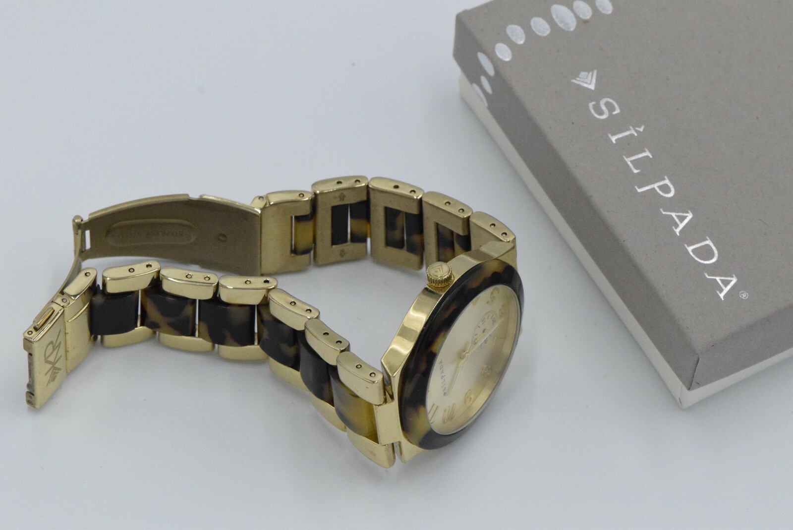 Silpada “Timeless Tortoise” Resin Stainless Steel Gold Watch KRT0016
