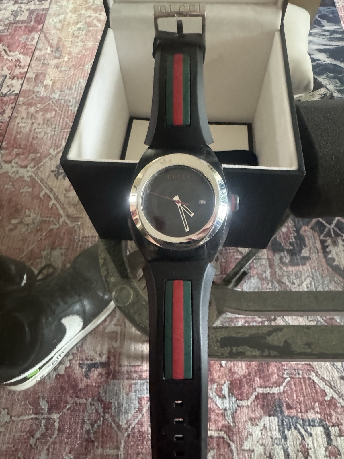 Unisex gently used Gucci Authentic syn XXL 137101 black Signature Rubber Strap
