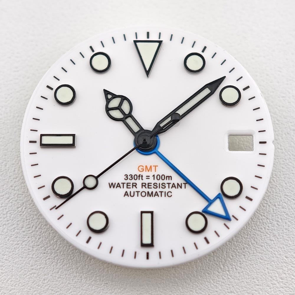 NH34 NH34A Movement GMT 28.5mm White Black Sterile Watch GMT Mark Dial Luminous