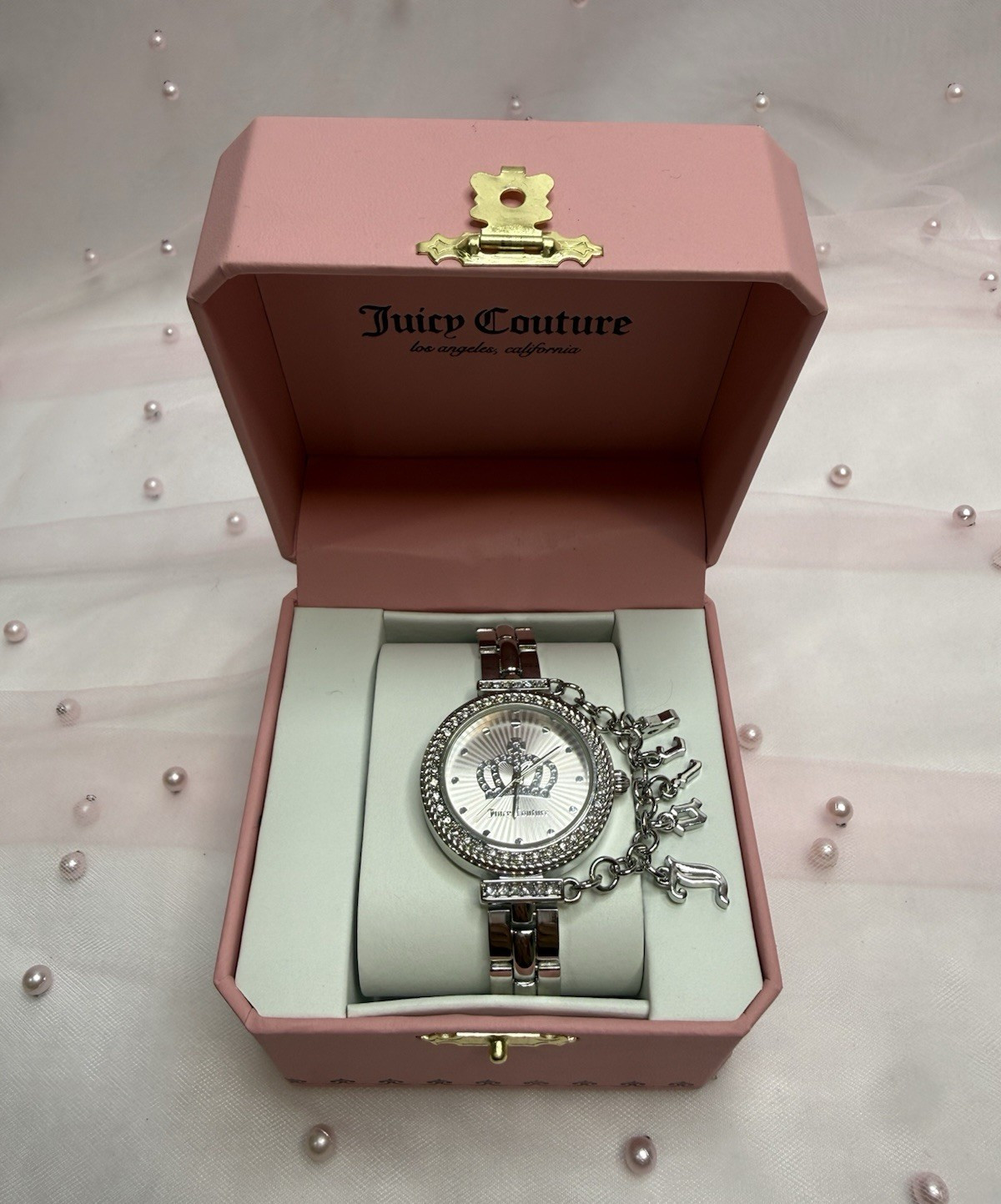 Juicy Couture Women’s Quartz Analog Watch Crystal Bezel Silver w/ Box