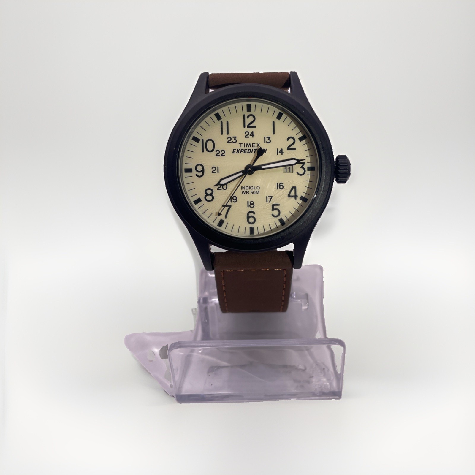 Timex T49963, Men’s Expedition Scout Brown Leather Watch, Date, No Box