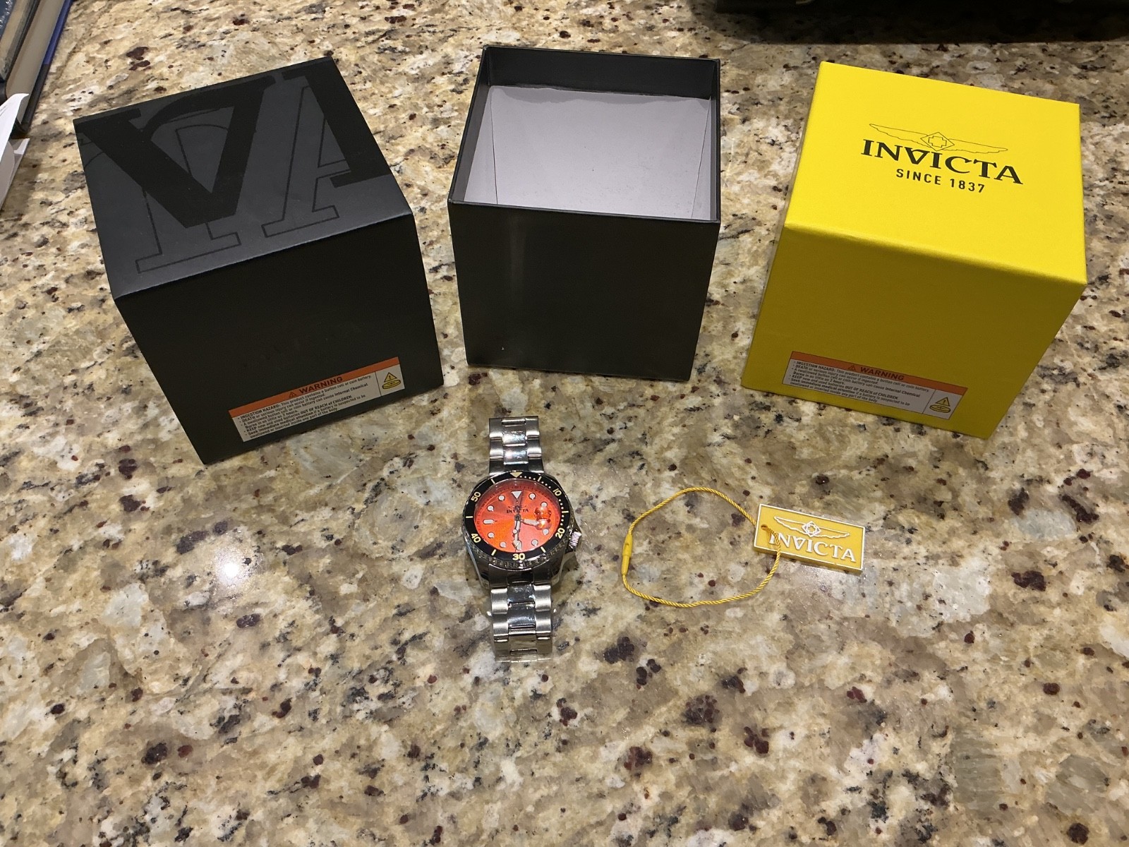 Invicta Pro Diver Men’s 46mm Orange Dial Lume Markers Steel Quartz Watch 47159
