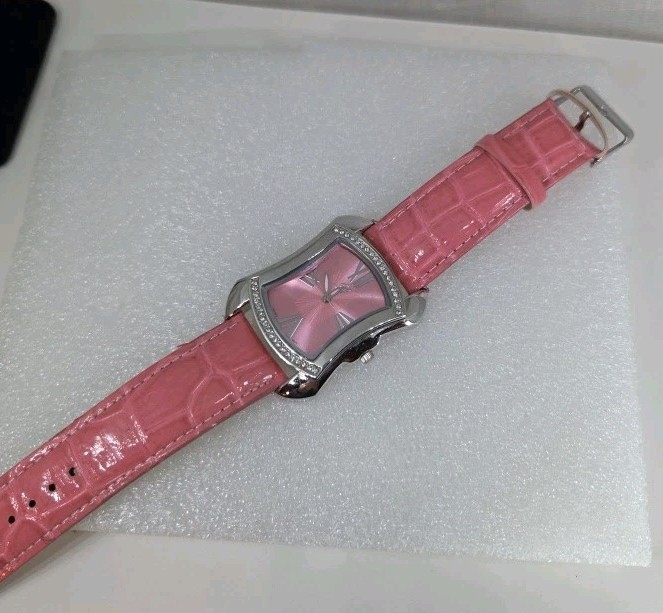 Brighton Quartz Watch Silver Plated Crystal Pink Leather Band #1023