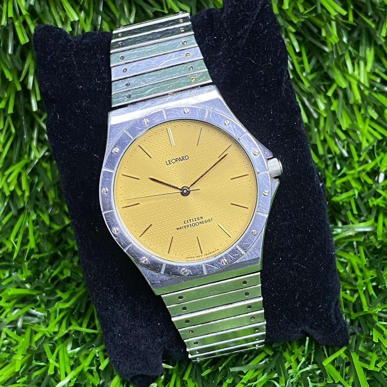 RARE Citizen Leopard QUartz 7933-799259 Gold Dial Dress Watch Round Vintage Men