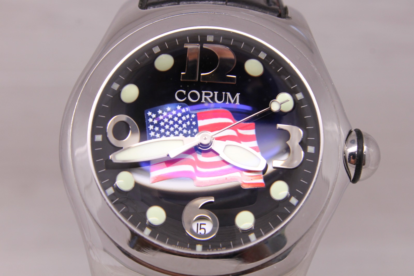 Corum Bubble Limited Edition American Flag Mens Watch Date 45mm Steel Quartz