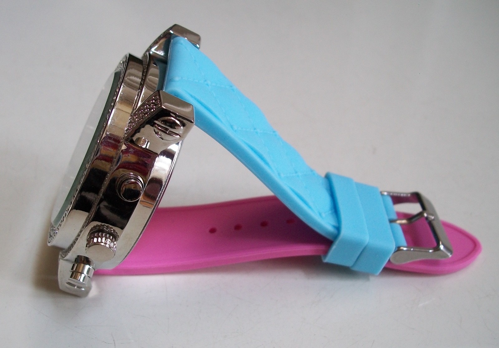 Men’s Multicolor Pink & Blue Silicone Band Fashion Casual Fun Hip Hop Watch