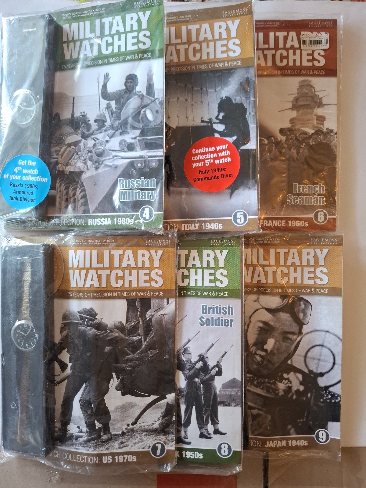 Eaglemoss Military Watch and Magazines editions 4, 5, 6, 7, 8 and 9. $16 each.