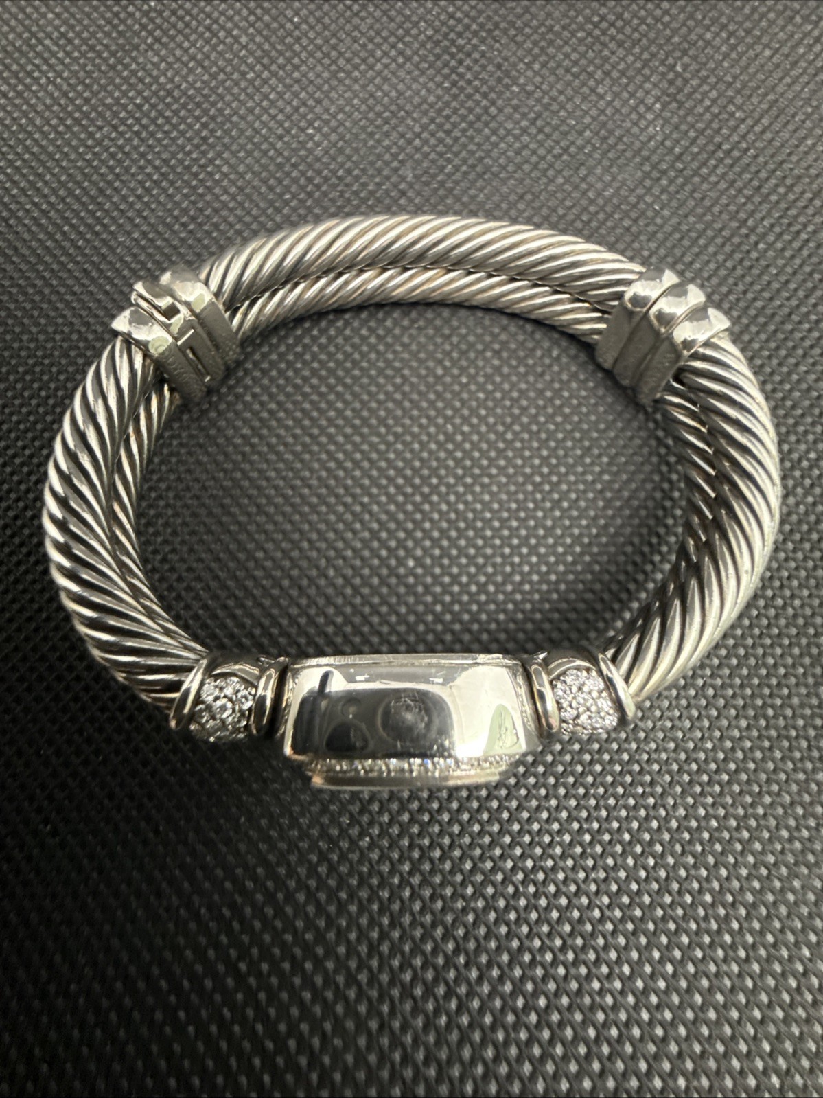 David Yurman Cable Bangle Diamonds MOP Dial 925 Silver 19MM Lady Quartz