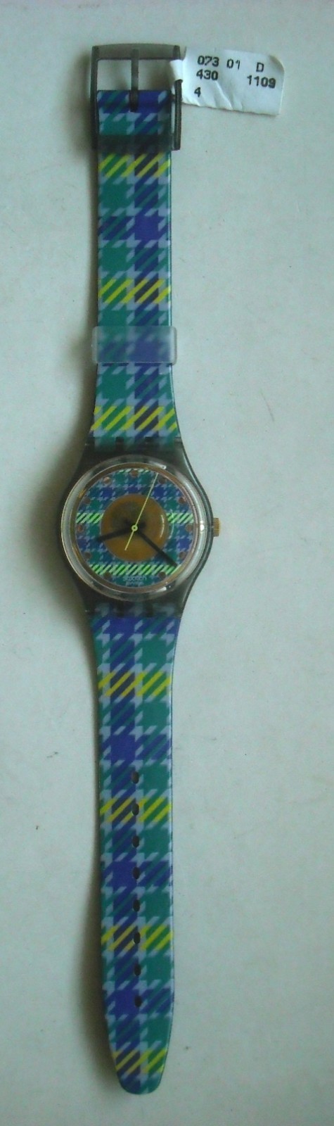Swatch Watch GM109 TAILLEUR Plaid NEW W Case & Papers NEW BATTERY 1992 Vintage