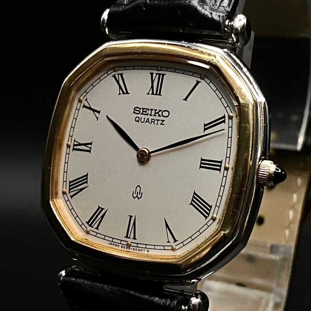 Seiko Dolce Octagon 6020-5750 Black Quartz Watch Vintage Japan 0610681