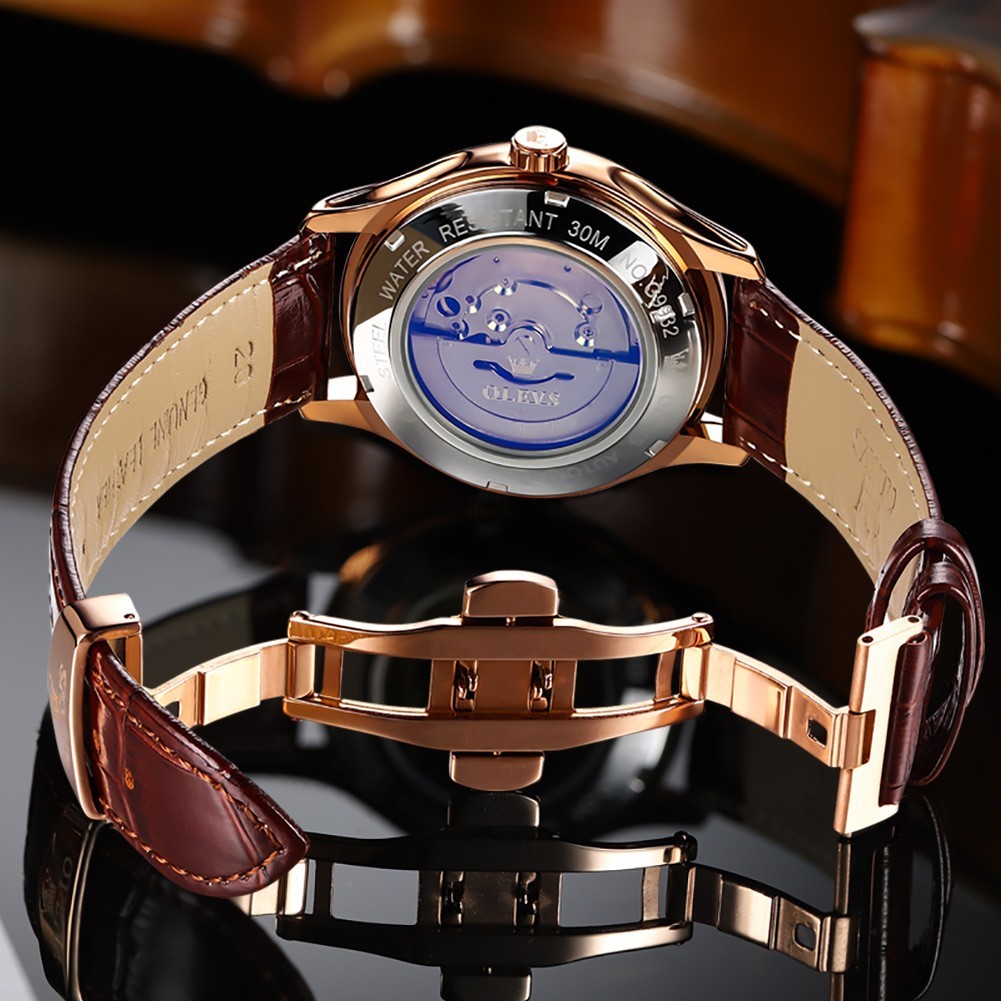 OLEVS 9932 Luxury Multi-functiom Leather Business Male Female Mechanical Watch