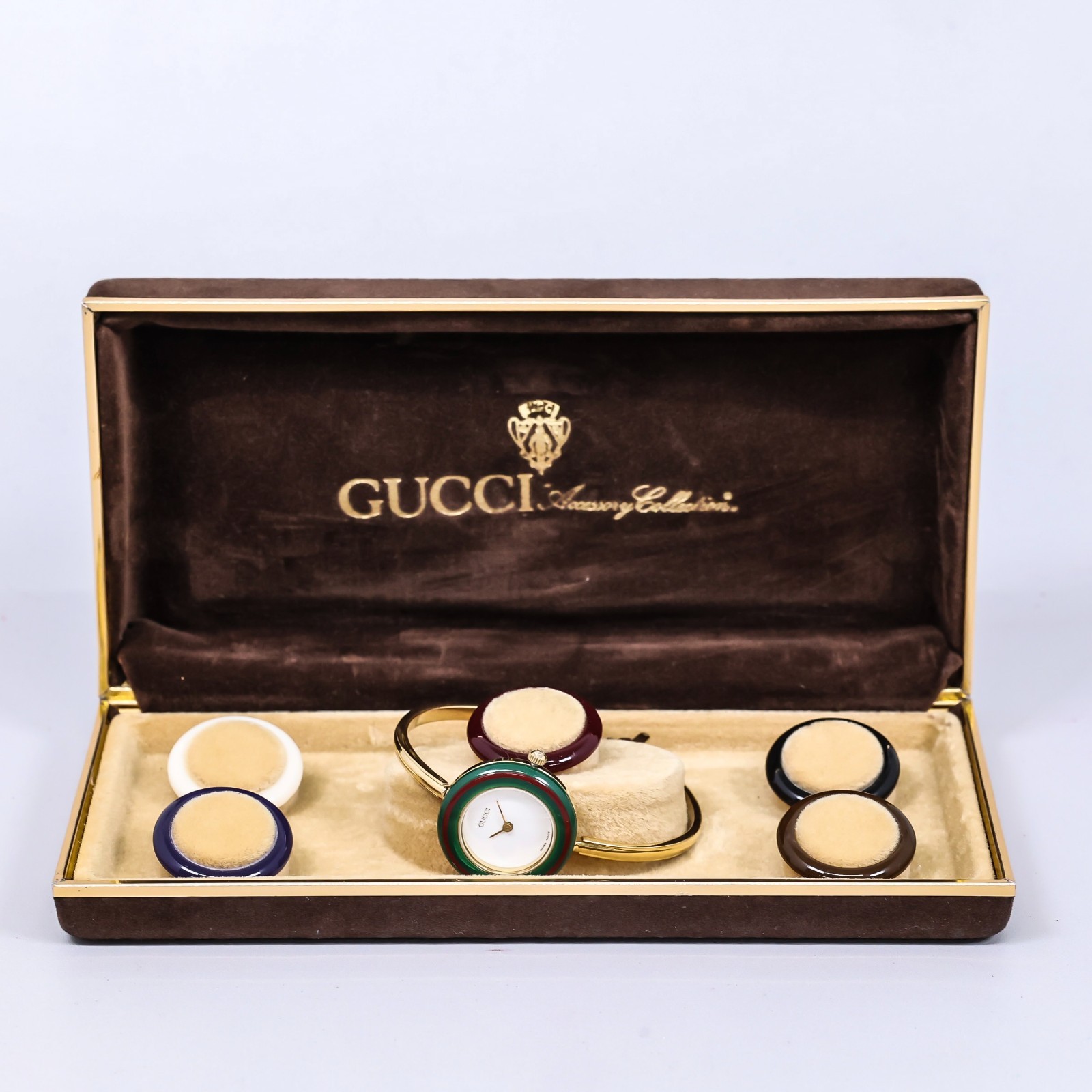**NEAR MINT w/Case** GUCCI Change Bezel 6 Colors 11/12.2 Quartz Gold 26mm Womens