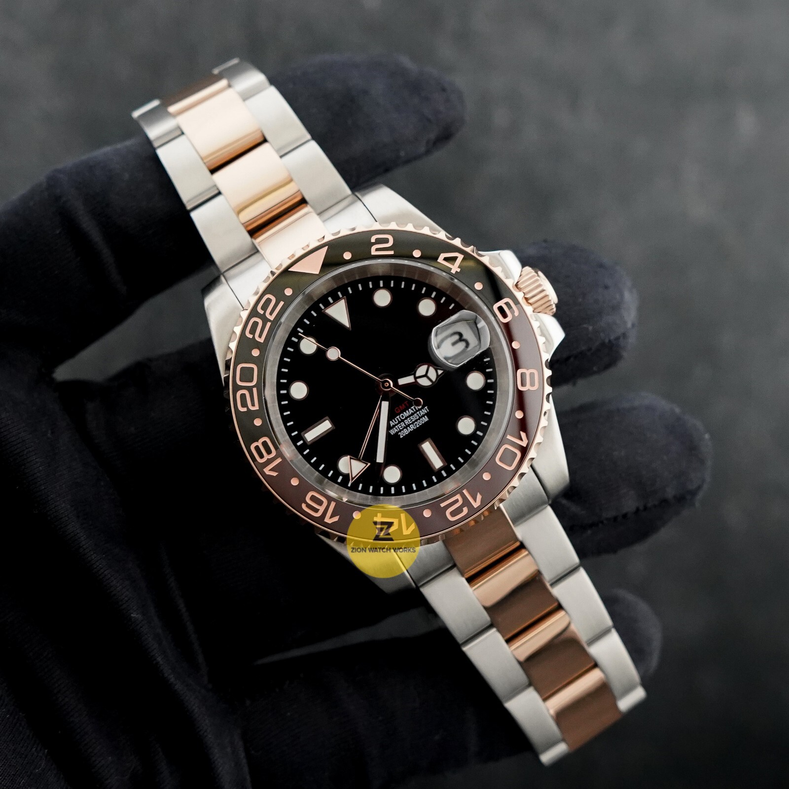 Custom Made 40mm “Rootbeer” Rose Diver Sub GMT Style Mod Watch w/ NH34 Movement