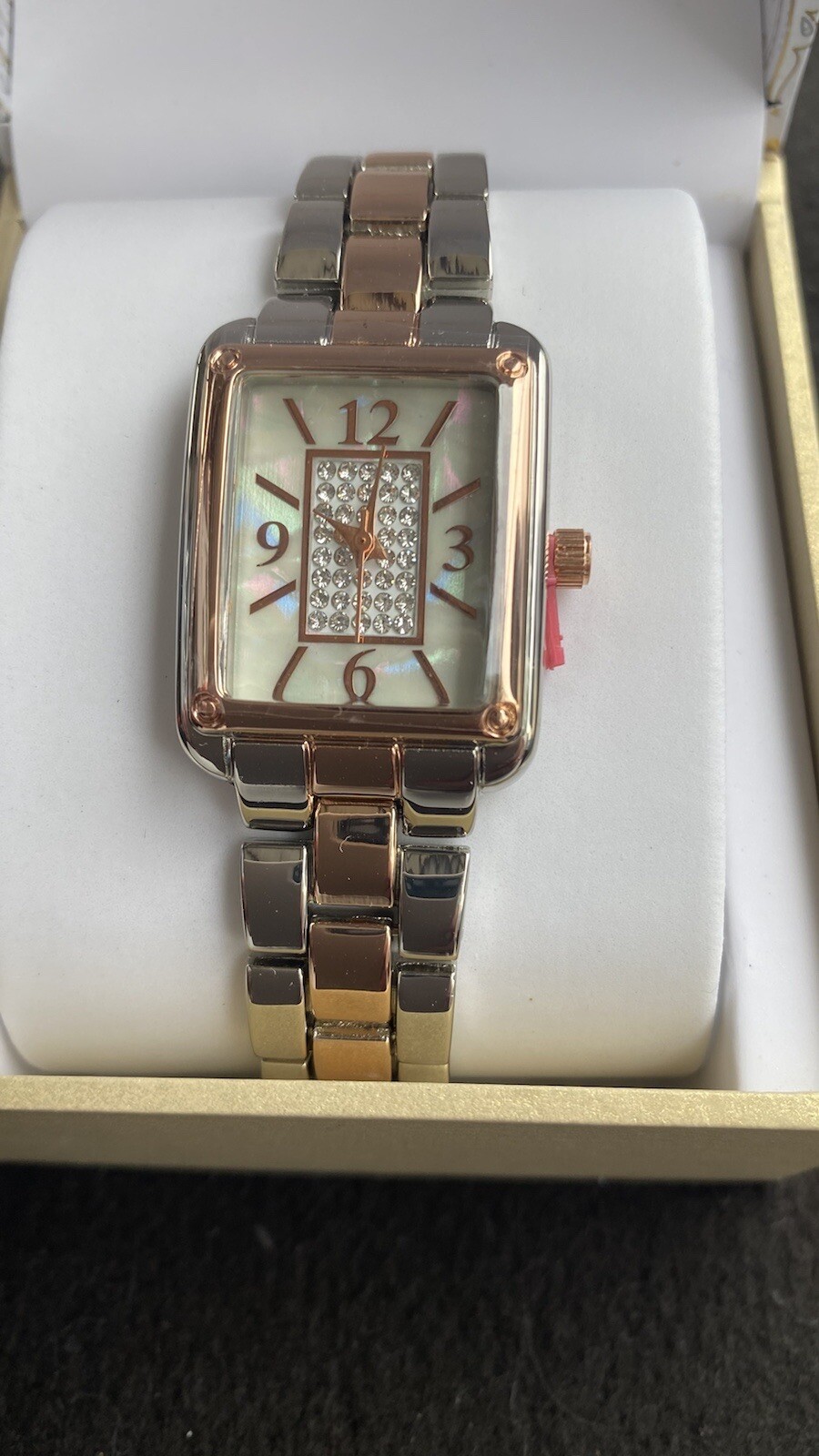 Charter Club Two-Tone Tank Watch Mother Of Pearl Dial Jewelry Clasp NIB