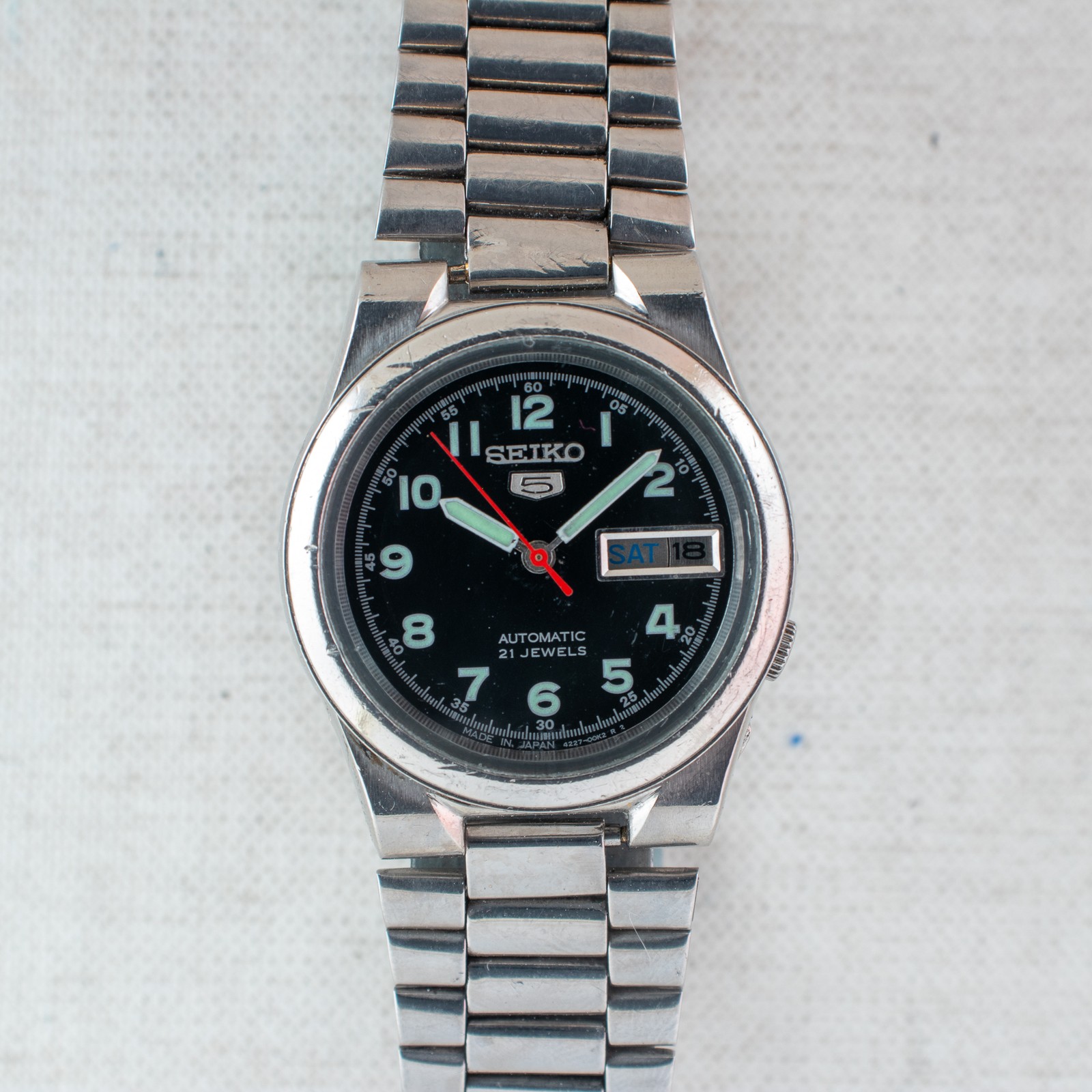 Vintage Seiko 5 Auto UnsexWatch Field Style Dial 4227-00C0 Arabic English Day