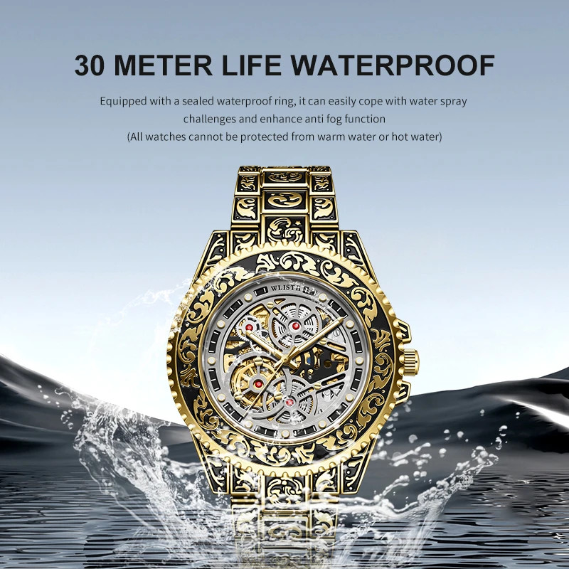 Automatic Mechanical Watch For Men Retro Luminous Stainless Steel Strap Reloj