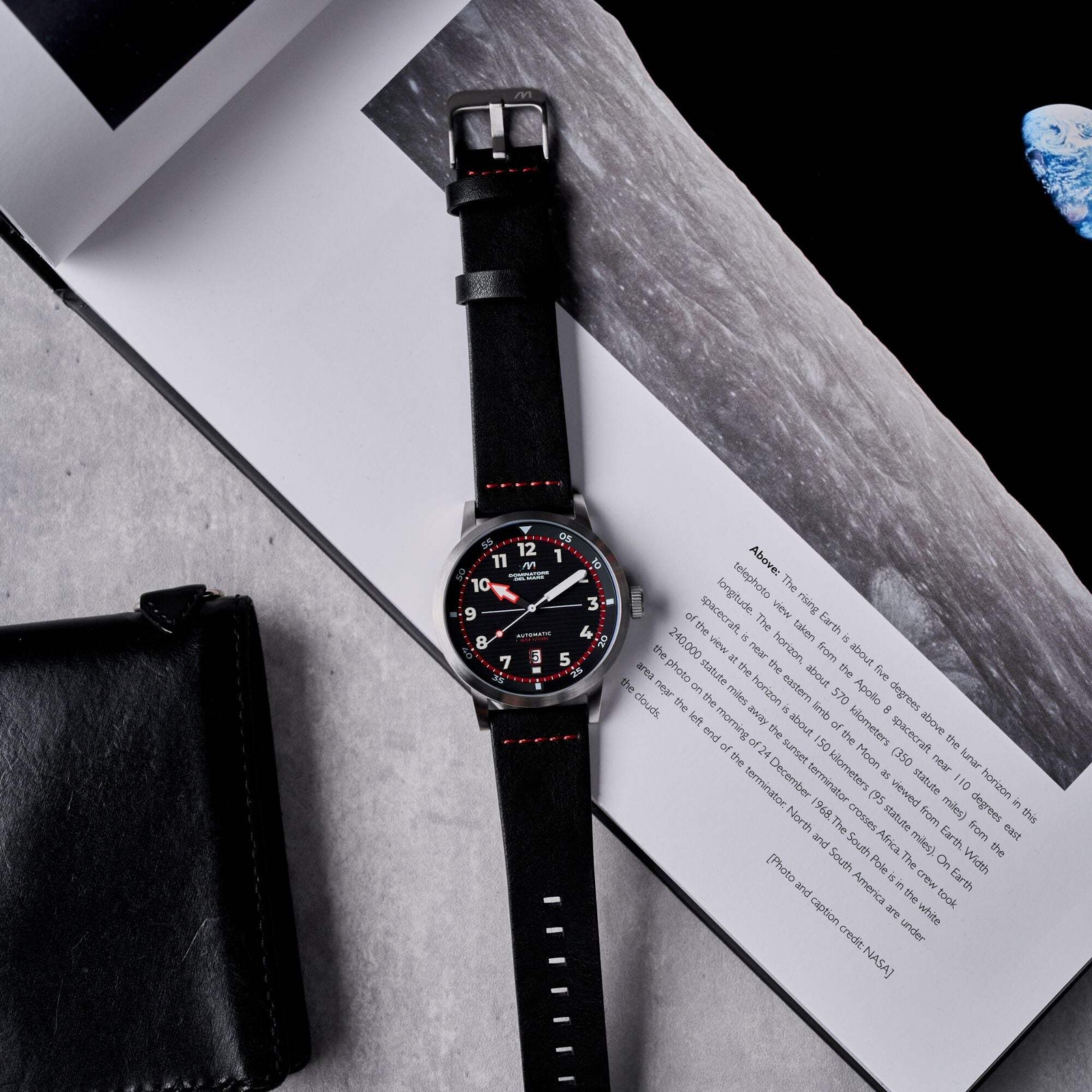 Camogli Automatic Black / Black & Red Leather | Black Dial Wristwatch DD-8025-06