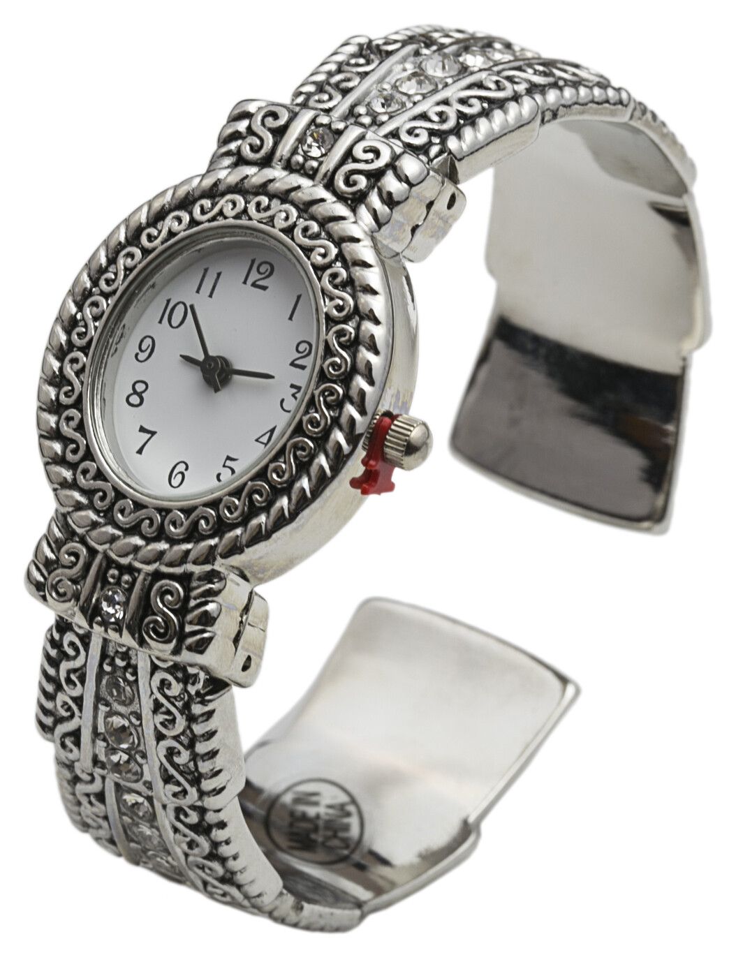 Blekon Collections Qrtz 26mm Case Antique Designed Bezel Rhinestone Bangle Watch