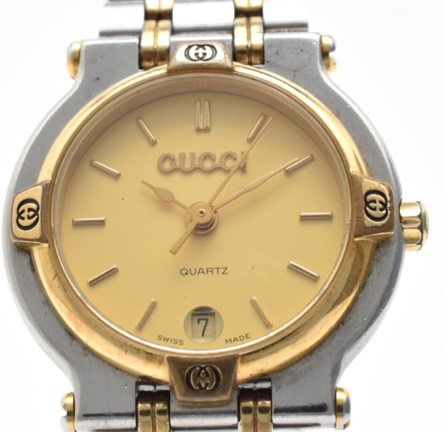 [EXC+5] GUCCI 9000L Gold Silver Women’s Vintage Quartz Dress Watch From JAPAN