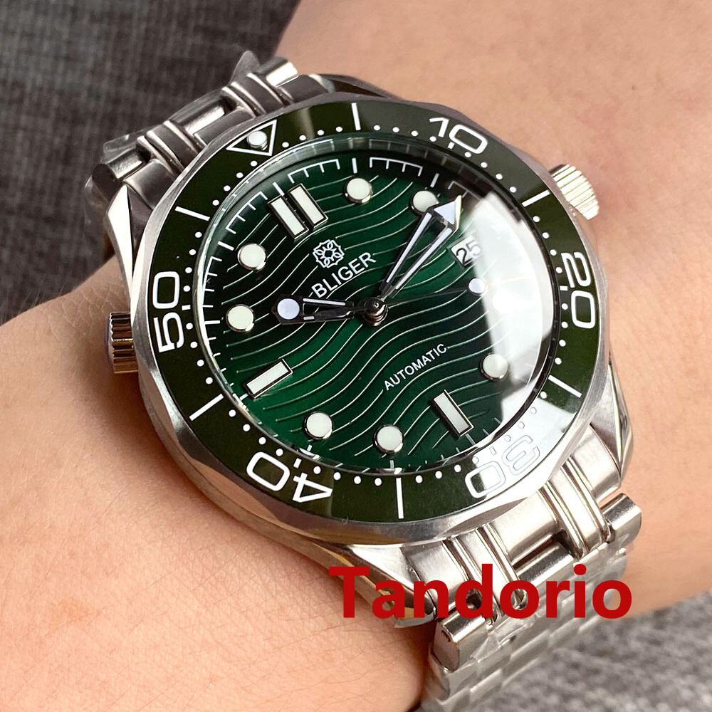 Bliger 41mm Black Blue Green Dial Sapphire Glass PT5000 NH35 Automatic Men Watch