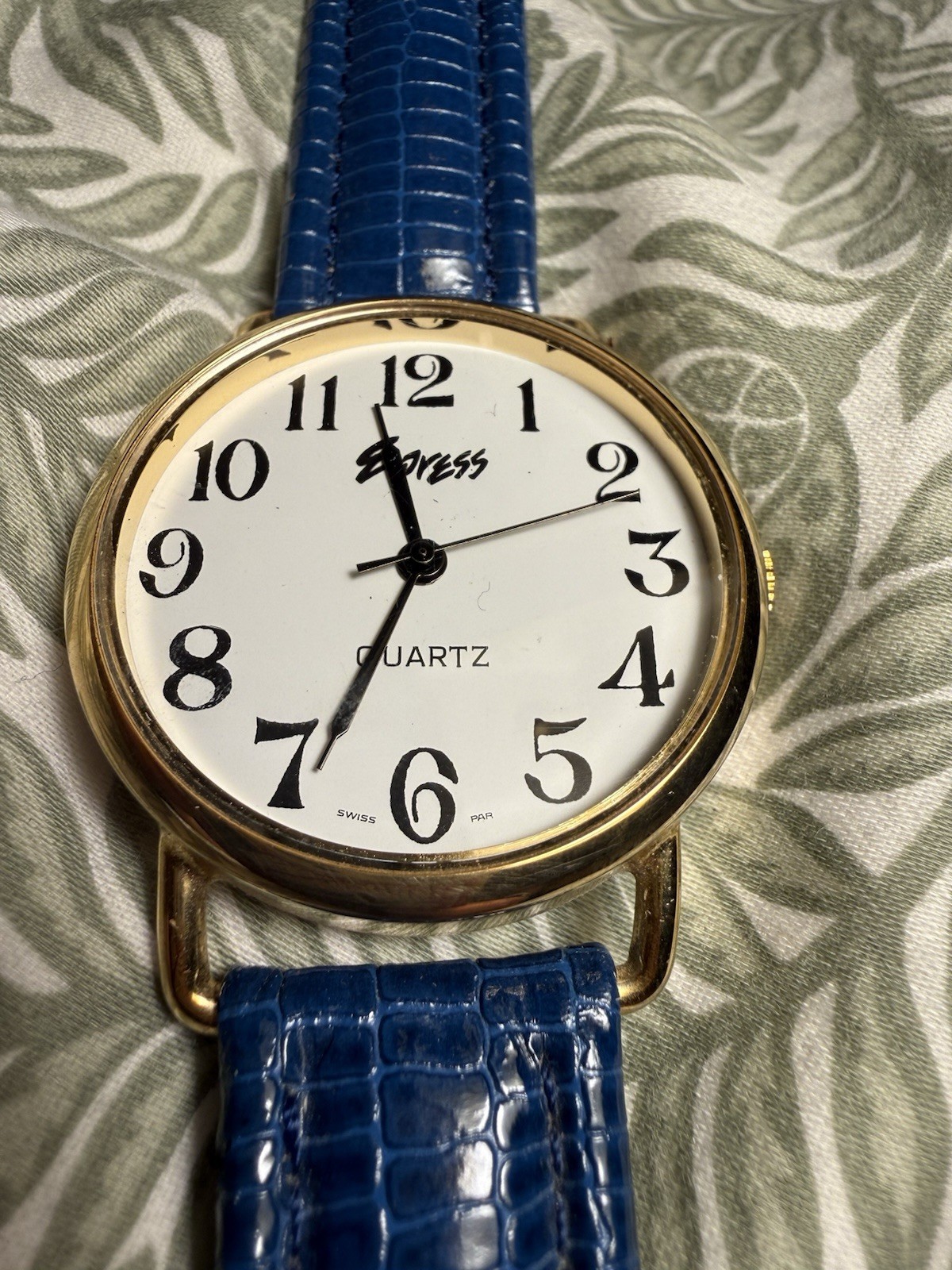Express Quartz Watch Genuine Leather Royal Blue Band Gold Tone