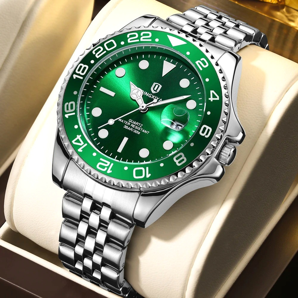 43MM QINGXIYA Quartz Business Men Watch Luxury Waterproof Stainless Steel Analog