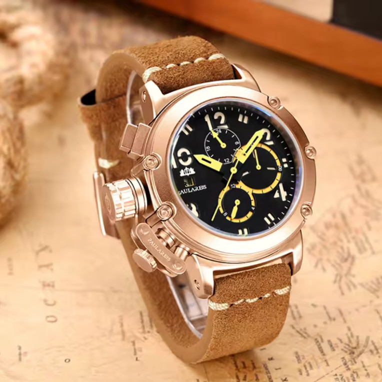 PAULAREIS Automatic Mens Watch Self Wind Mechanical Watches Leather Strap Watch