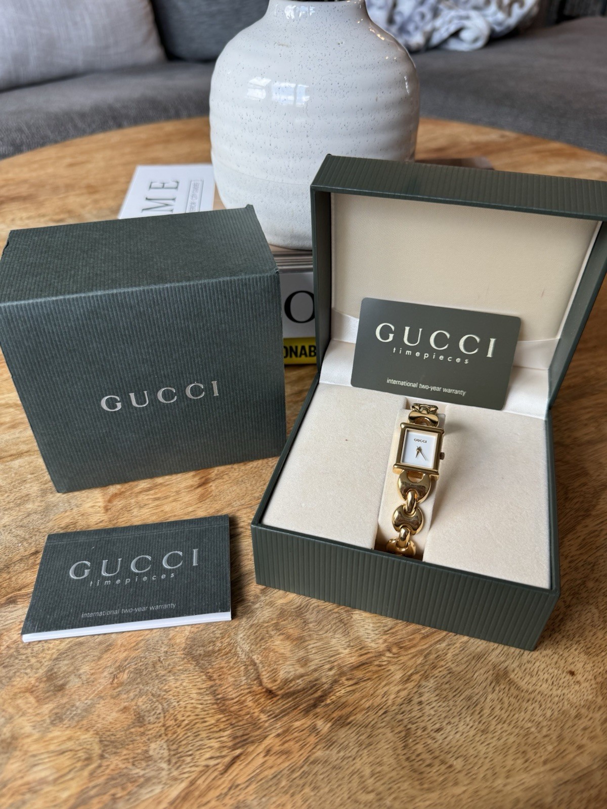 Vintage Gucci 1800L Gold-Tone Quartz Watch with Original Box & Papers