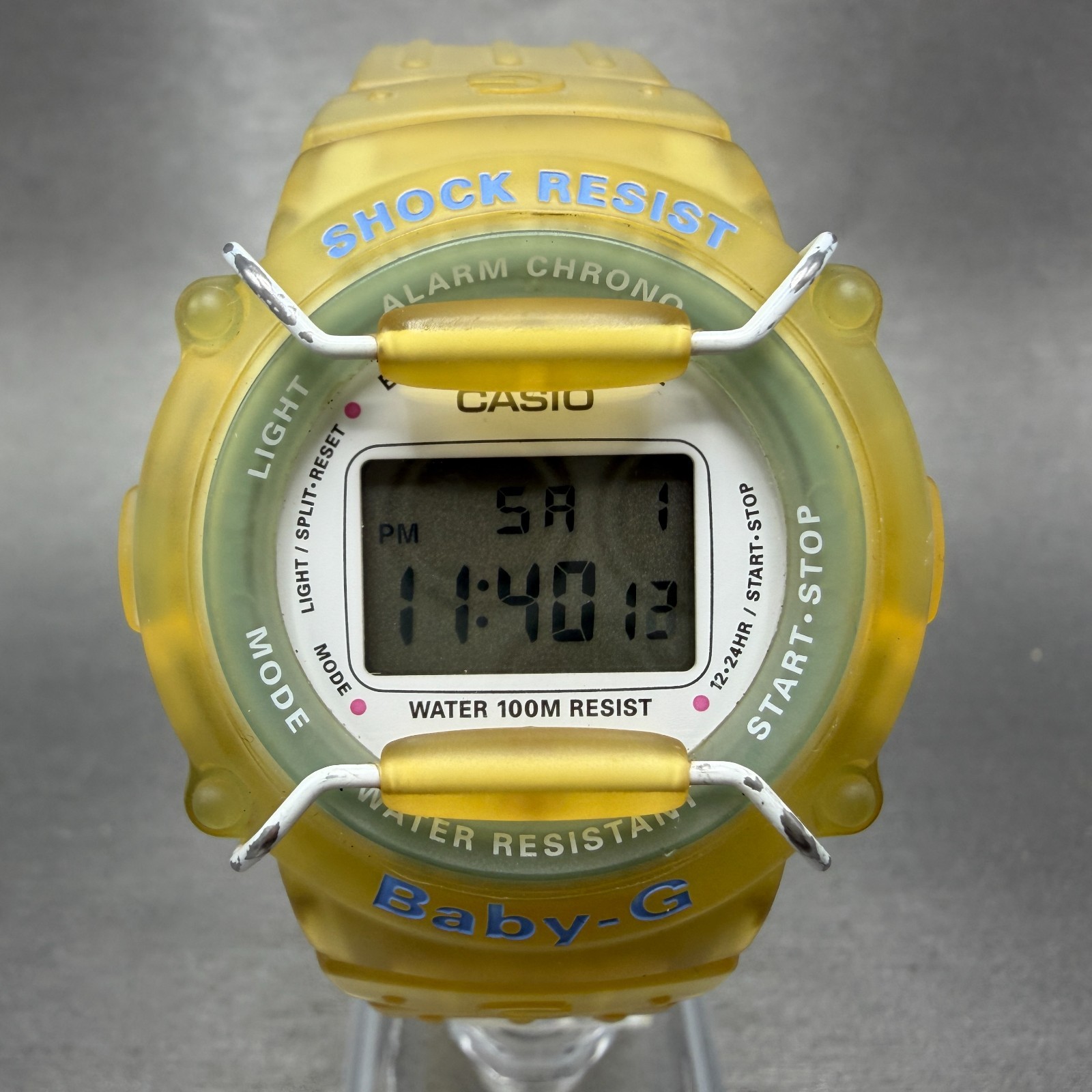 Casio Baby-G BG-301 Watch Women 41mm Yellow Clear Case Alarm Chrono New Batt