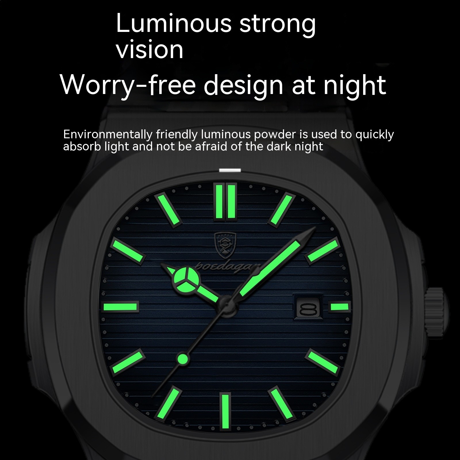 POEDAGAR Men Square Watch Textured Dial Leather Strap Luminous Waterproof Quartz