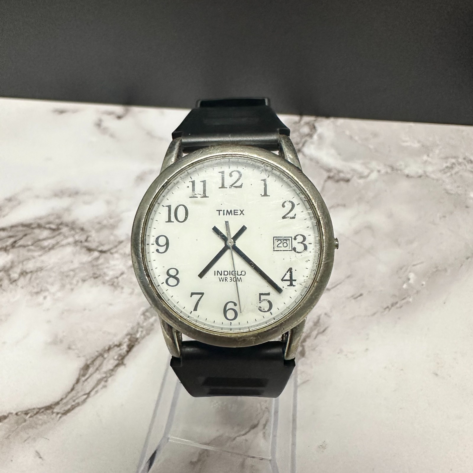 Timex Easy Reader Watch Men Silver Tone MISSING CROWN TOP Working 9.5″