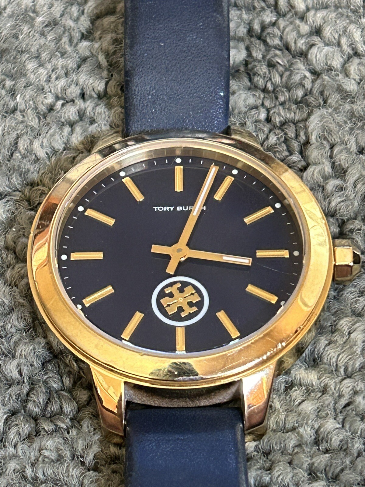 Tory Burch Womens Collins Gold Watch, Blue Dial, Navy Blue Leather Strap Band