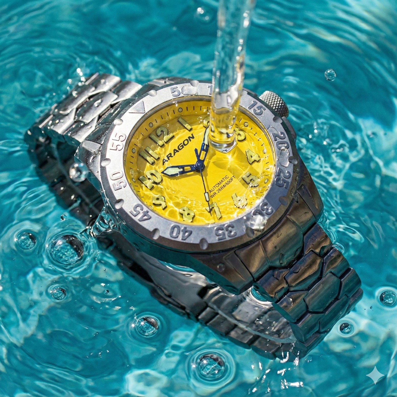 Aragon A534 Yellow Dial Armour Automatic 50mm Men’s Diver Watch Waterproof NEW