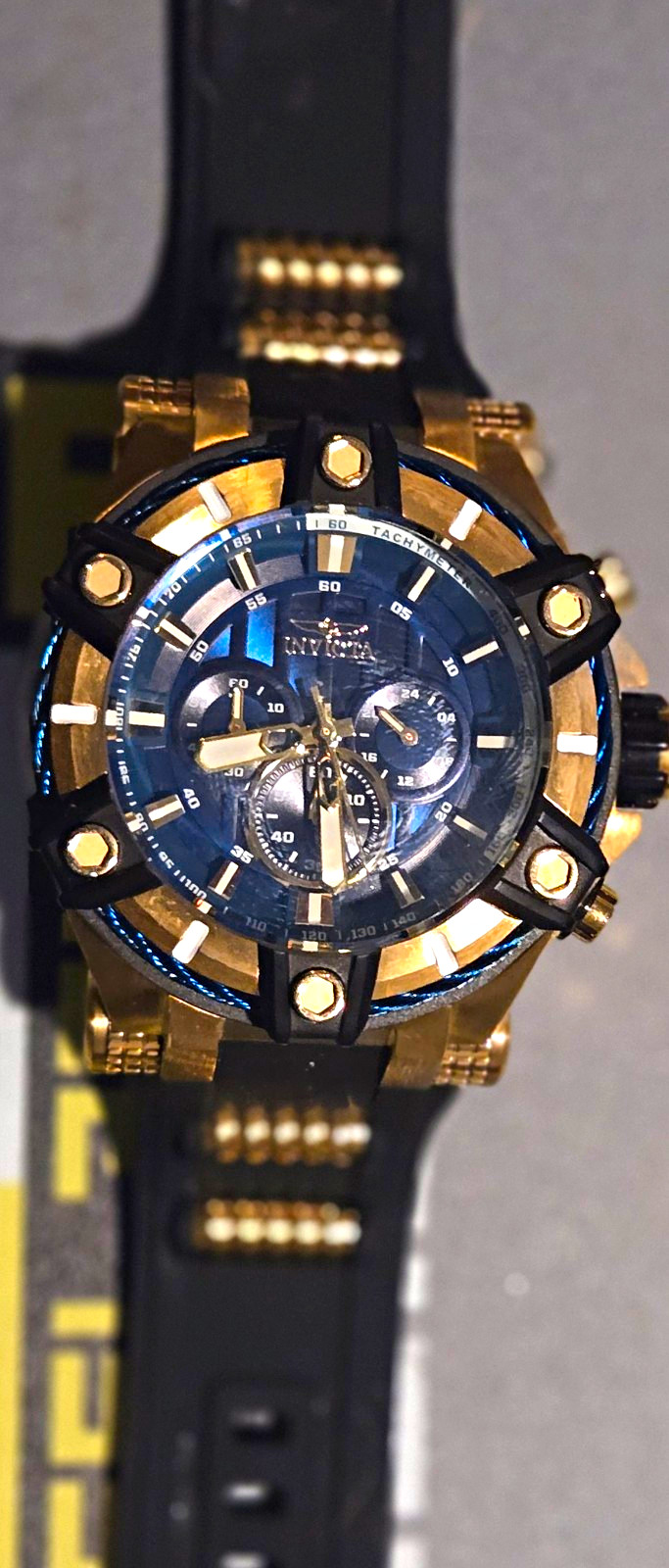 Invicta Bolt Men’s Quartz Chronograph Blue Dial Black Rubber Strap