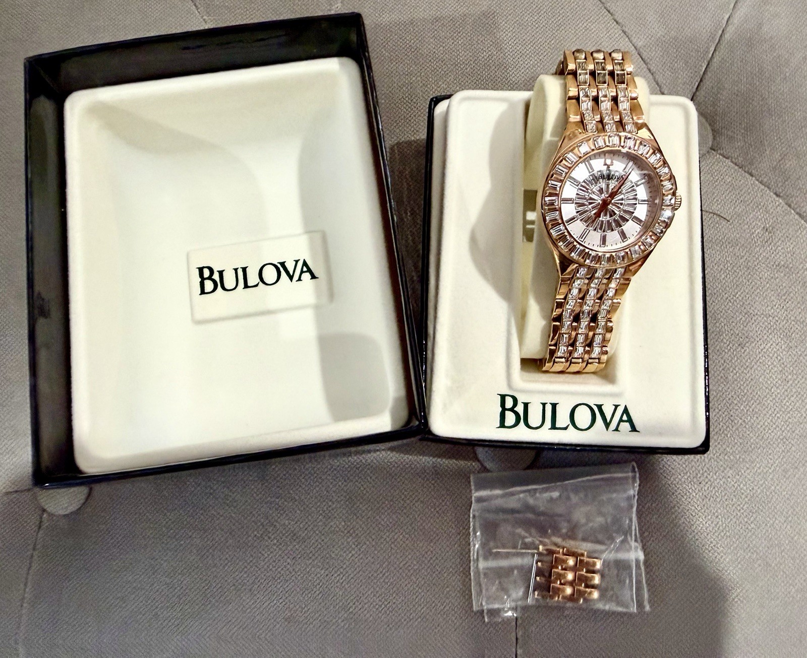 Bulova PhantomCrystal Women’s Rose Gold Quartz Watch, Gem-Set Bezel, Box