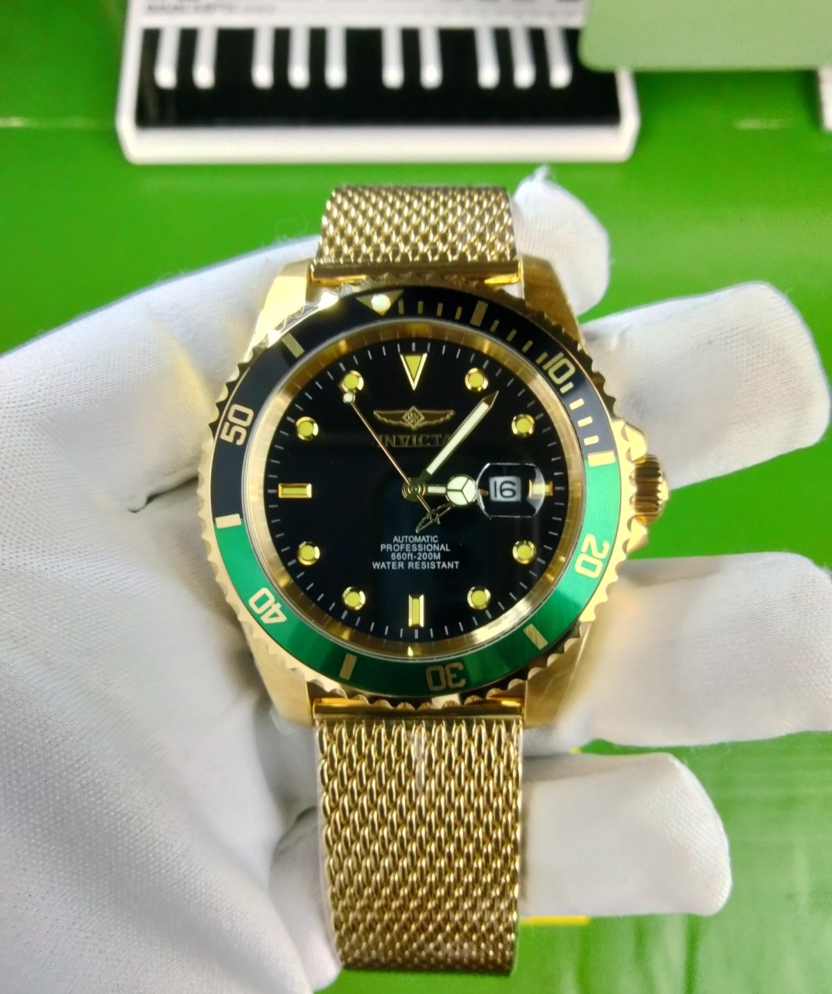 Invicta Pro Diver 47967 Automatic Men’s Watch 47mm Gold Black Dial 200M